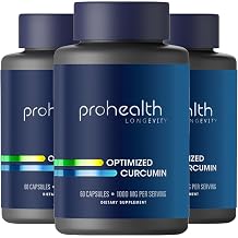 ProHealth Turmeric Curcumin Supplement 285 Times More Bioavailable - Developed by Neuroscientists. 1000 mg Concentrated Longvida Curcumin Extract Per Serving 60 X 500mg Capsules Per Bottle 3 Pack