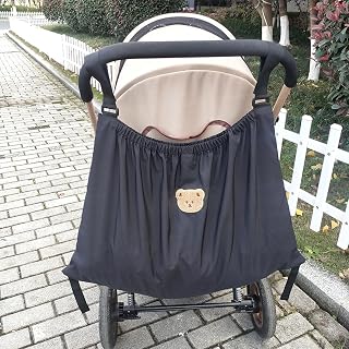 Stroller Shopping Bag XL, Large Stroller Bag, 70 × 40 cm, Buggy Organizer, Diaper Bottles Storage Bag, Lightweight Waterproof Nylon Bag (Black, Cute Bears 70 × 40 cm)