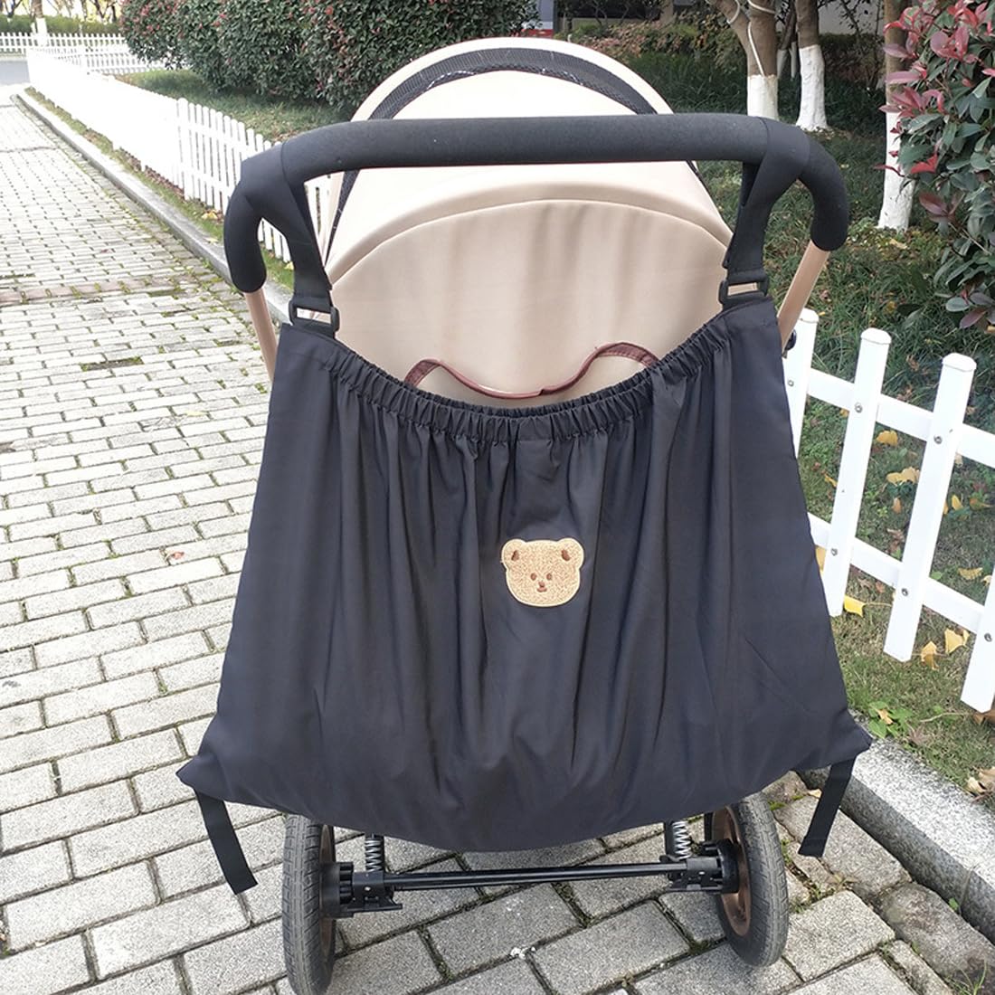 Pawleso Kinderwagen Einkaufstasche XL, große Kinderwagentasche, 70×40 cm, Buggy Organizer, Wickelflaschen Aufbewahrungstasche, leichte wasserdichte Nylontasche (Schwarz, Süße Bären 70 * 40cm)