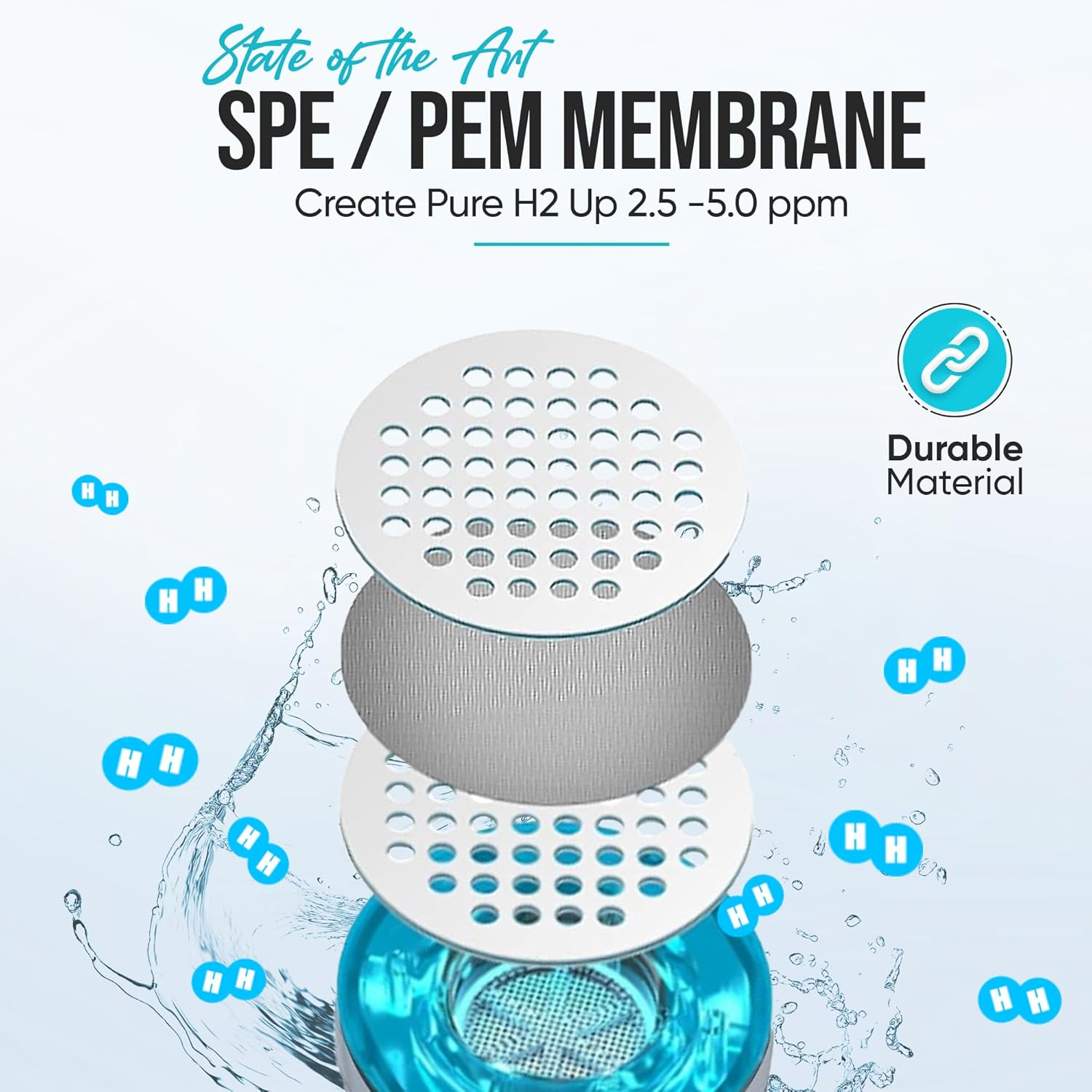 Qlife Molecular Hydrogen Water Purification Unit - 9 Layers Dual Chambers Electrode, Platinum Coated Titanium, 100% Pure Hydrogen Enriched Water, Up to 3000 ppb, Easy to Use, Portable