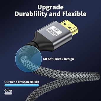 4k Hdmi Cable 20m Ultra High Speed HDMI 2.0 Cable 4K@60HZ 3D ARC Gold Plated Connector Ethernet Audio Video Return HDMI Cord for UHD TV Monitor Laptop Xbox PS4/PS5 ect.(Silvery)