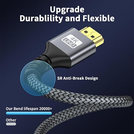 4k Hdmi Cable 20m Ultra High Speed HDMI 2.0 Cable 4K@60HZ 3D ARC Gold Plated Connector Ethernet Audio Video Return HDMI Cord for UHD TV Monitor Laptop Xbox PS4/PS5 ect.(Silvery)