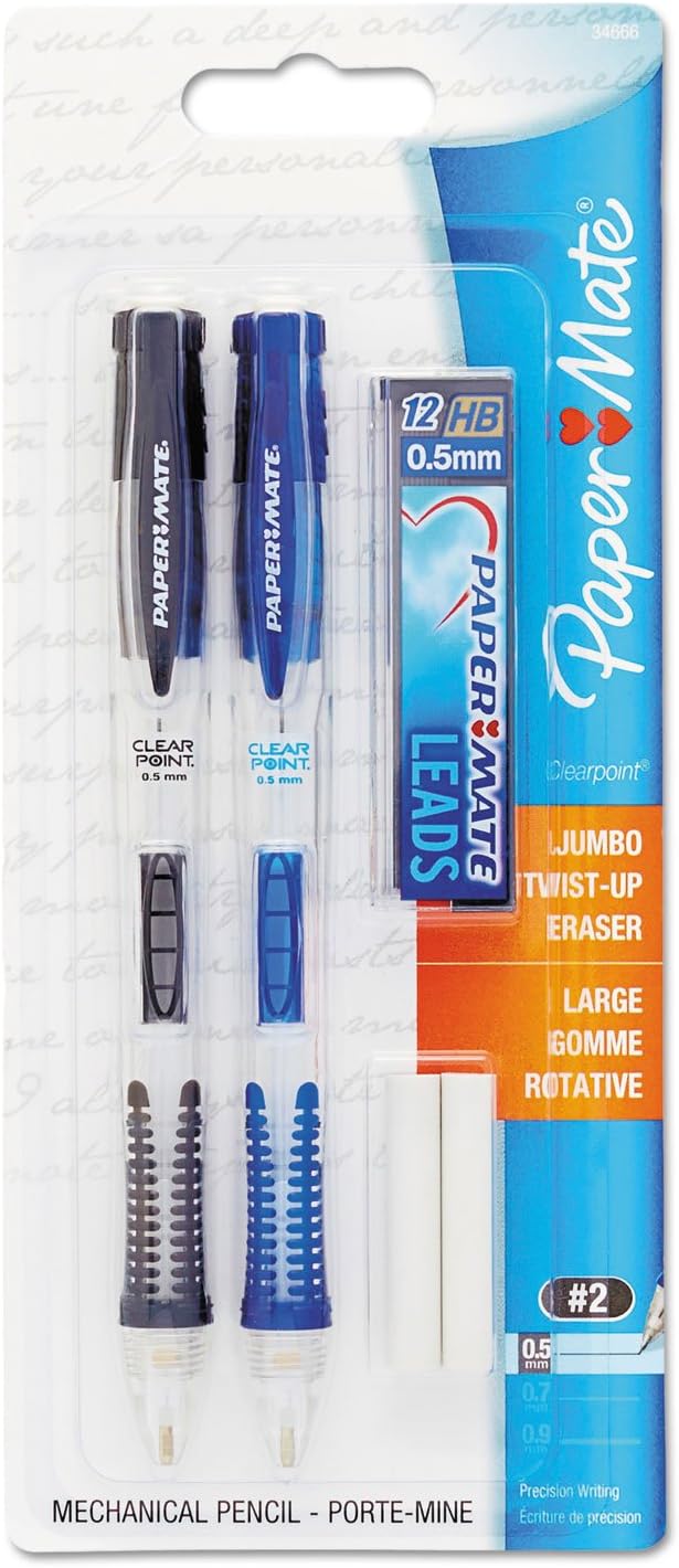 Paper Mate 34666PP Clear Point Mechanical Pencil Starter Set, 0.5 mm, Randomly Assorted, 2/Set