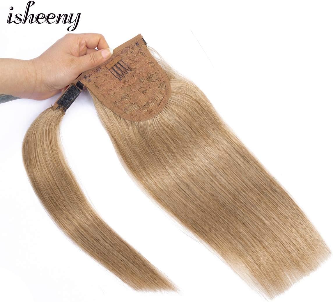 14" Human Ponytail Hair Extensions Remy Human Hair Piece for Women 1 Piece Hairpiece 60 Grams Wrap Around Ponytail Human Hair Extensions Honey Color