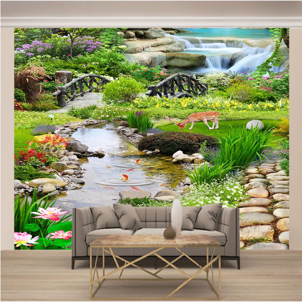 Papier peint panoramique paysage naturel vert pour salon et chambre adulte
