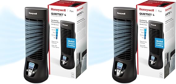 Honeywell QuietSet Personal Table Fan, Oscillating Personal Desk Fan For Bedroom with Quiet Operation, 4 Levels of Power and Sound, Black, HTF210B (Pack of 2)
