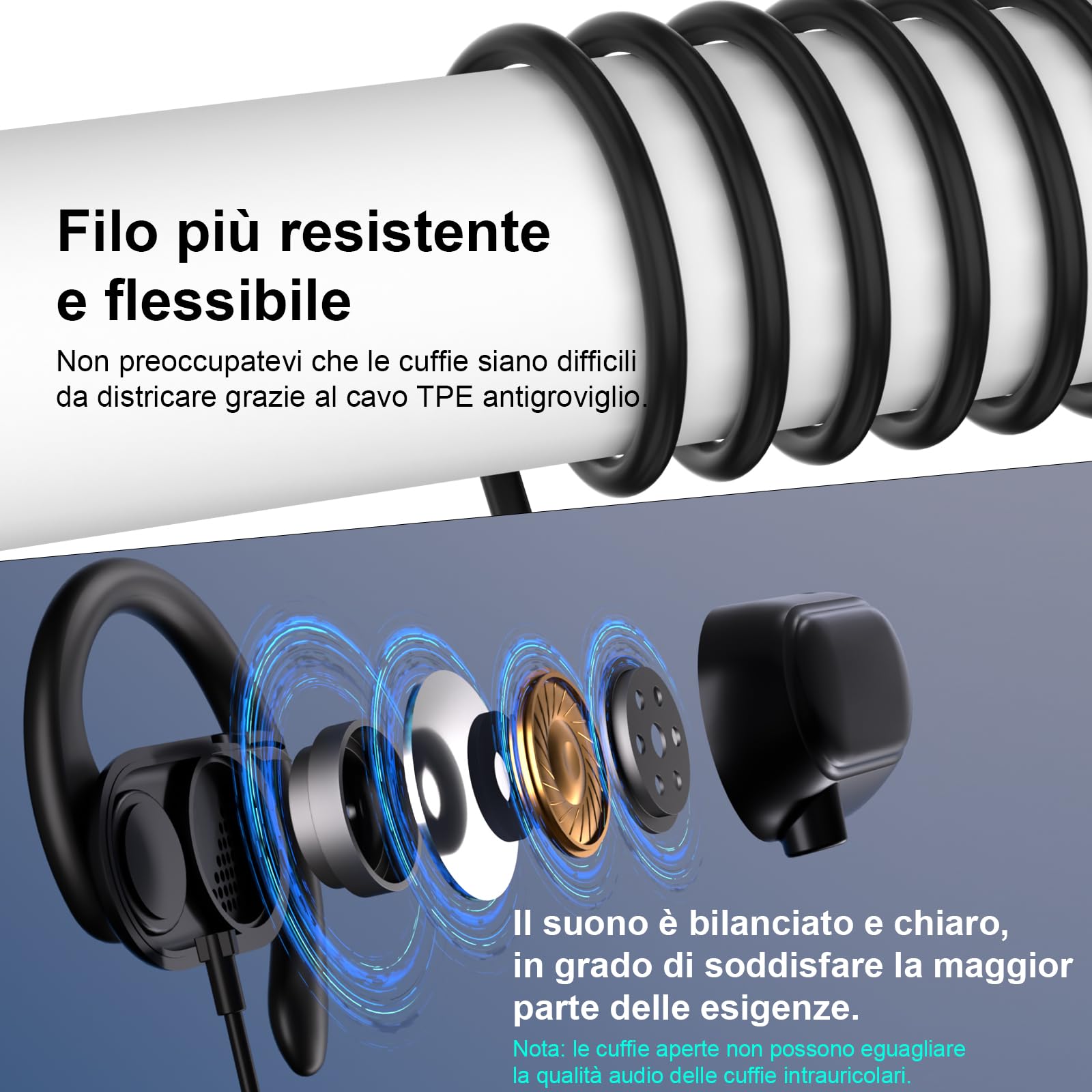 Open Ear Cuffie USB C Sport Gancio Regolabile Microfono Controllo Volume per Samsung Galaxy S26 Ultra S25 S24 S23 A56 A16 A17, iPhone 17 16 15, Pixel 10 9 8 Nero
