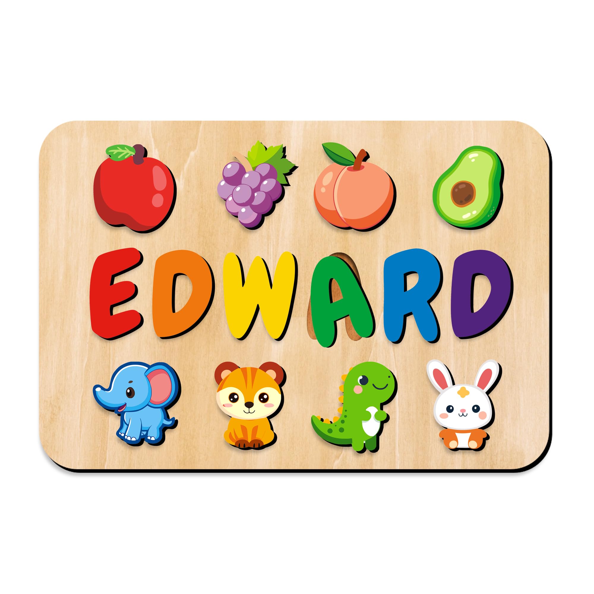 Name Puzzle for Kids Personalised Baby Gifts Wooden Name Puzzles for Toddlers 1-3 1st Birthday Baby Gift for Boys and Girls Toddler Learning Toys for Kids Christmas (3 Line, 8 Optional Element)