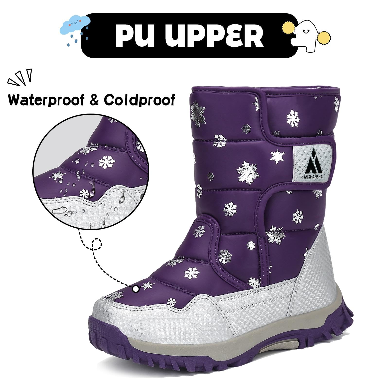 Mishansha Bambini Stivali da Neve Ragazze Caldo Fodera Stivaletti Invernali Ragazzi Scarpe Comodo Antiscivolo