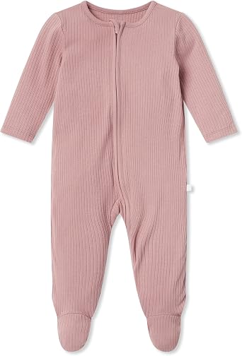MORI Baby Ribbed Clever Pajamas with Two-Way Zips & Scratch Mitts Footed Nightwear Viscose from Bamboo & Cotton