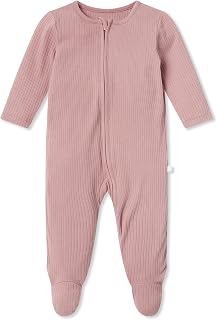 MORI Baby Ribbed Clever Pajamas with Two-Way Zips & Scratch Mitts – Footed Nightwear – Viscose from Bamboo & Cotton
