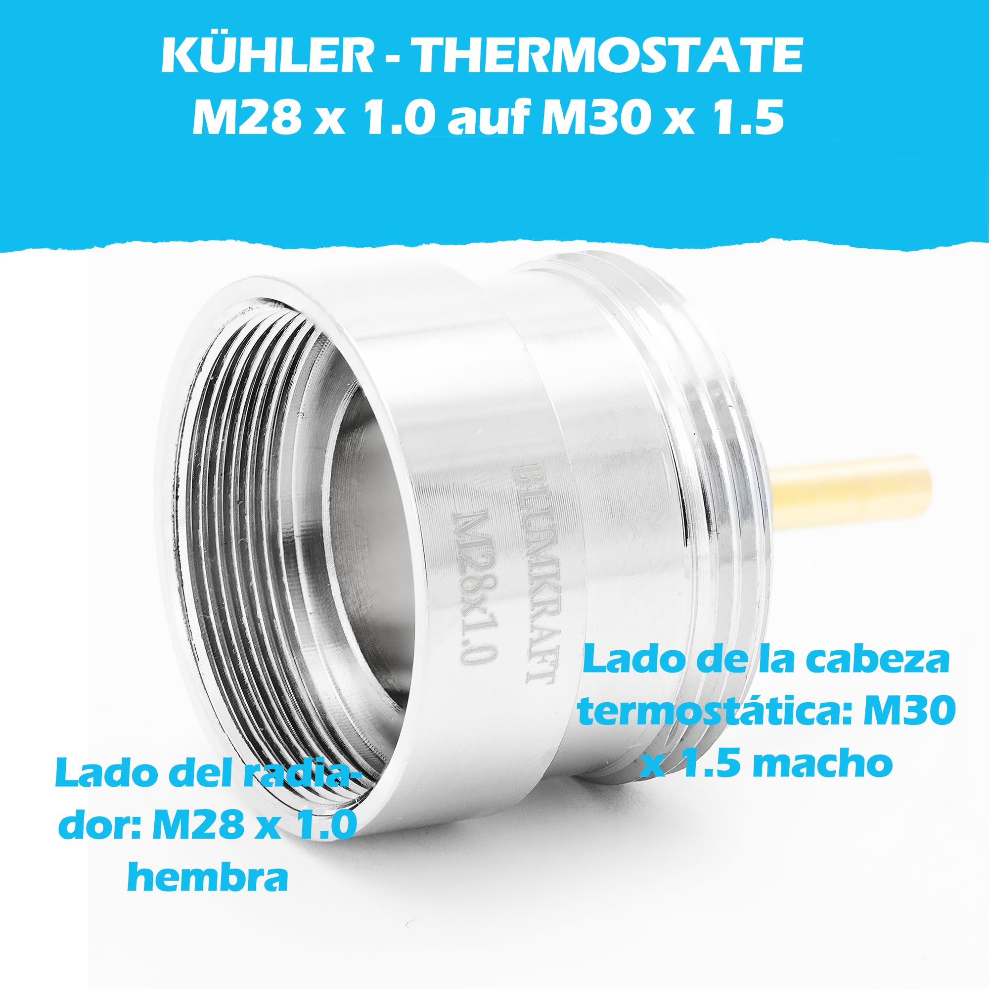 Adaptateur M28 M30 Thermostat Danfoss BLUMKRAFT - Adaptador De Metal Para Radiadores M28 X1.0 - M30x1.5 Compatible Con Vama Y Kosmia. Válvula Termostática M28-M30 M28F-M30M Adaptateur Vanne Thermostatique