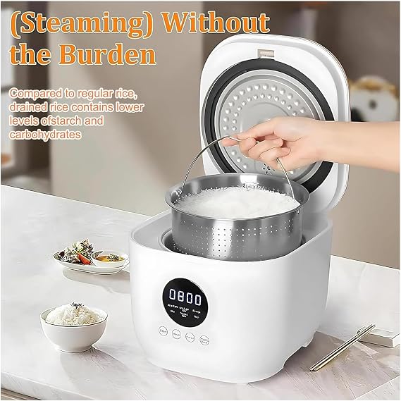 Smart Starch-Removing Rice Cooker, 3L Non-Stick Inner Pot, Low Sugar Rice Cooker, 5-in-1 Digital Steamer for Porridge with Rice Steamer Basket, 24-Hr Delay Timer