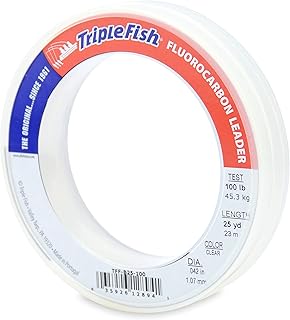 Triple Fish 100% Fluorocarbon Leader, 30 lb / 13.6 kg Test, 0.021 in / 0.54 mm Dia, Clear, 25 yd / 23 m,TFF-B25-30