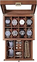 ProCase 8-Slot Wooden Watch Box with Drawer - Premium 2-Layer Organizer for Watches & Jewelry, Brown Gift for Men Women