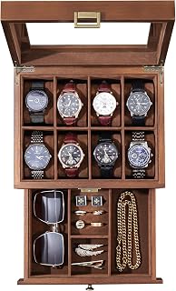 ProCase 8-Slot Wooden Watch Box with Drawer - Premium 2-Layer Organizer for Watches & Jewelry, Brown Gift for Men Women