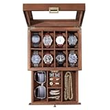 ProCase Wooden Watch Case for Men&comma; 8 Slot Mens Watch Box With Drawer&comma; 2-Layer Watch Display Case&comma; 8 Watch Holder Organizer&comma; Jewelry and Watch Storage Organizer for Men Women -8 Slot&comma; Brown
