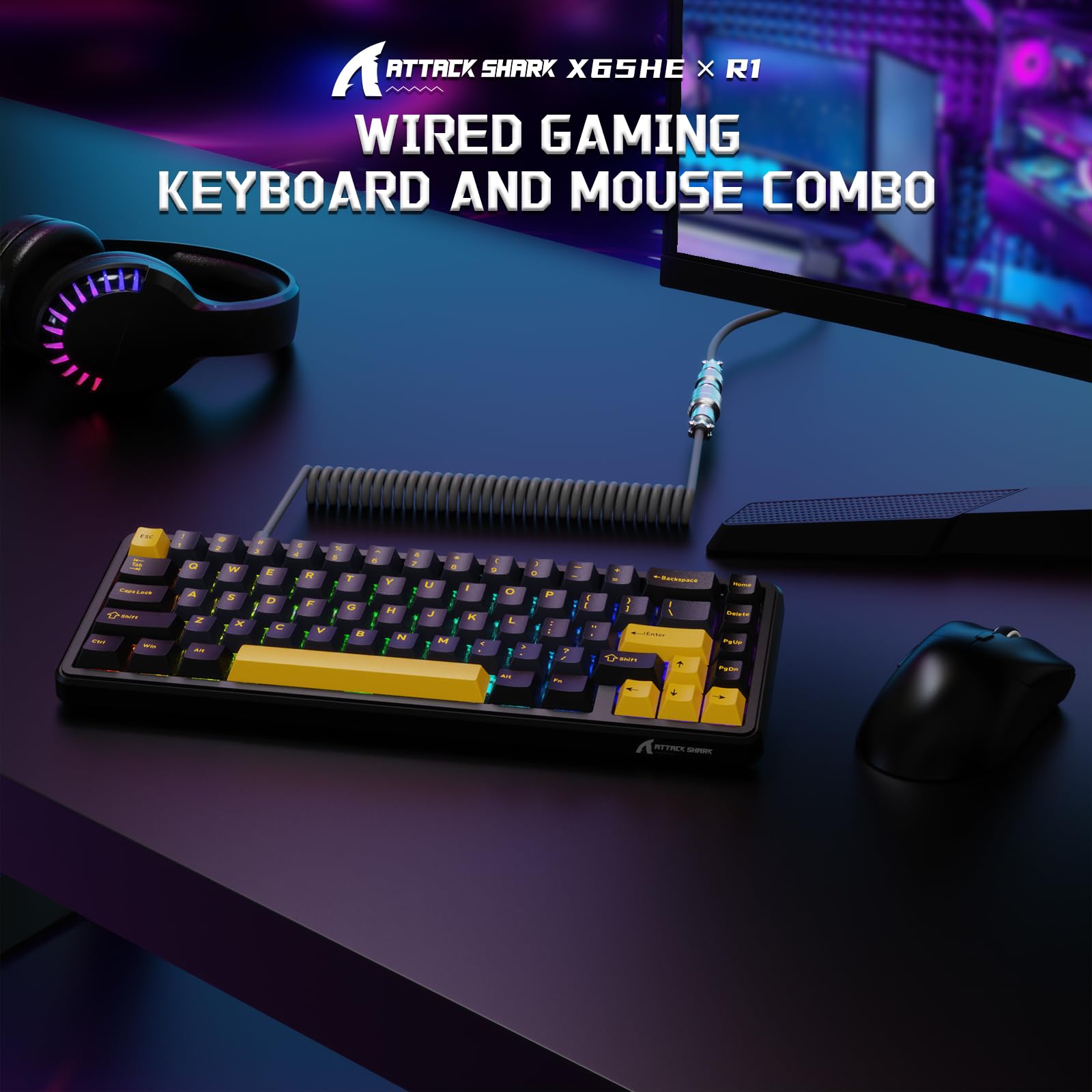 ATTACK SHARK X65HE+R1 ゲーミングキーボードマウスセット Amazon | ATTACK SHARK (アタックシャーク) X65 HE 有線磁気スイッチ