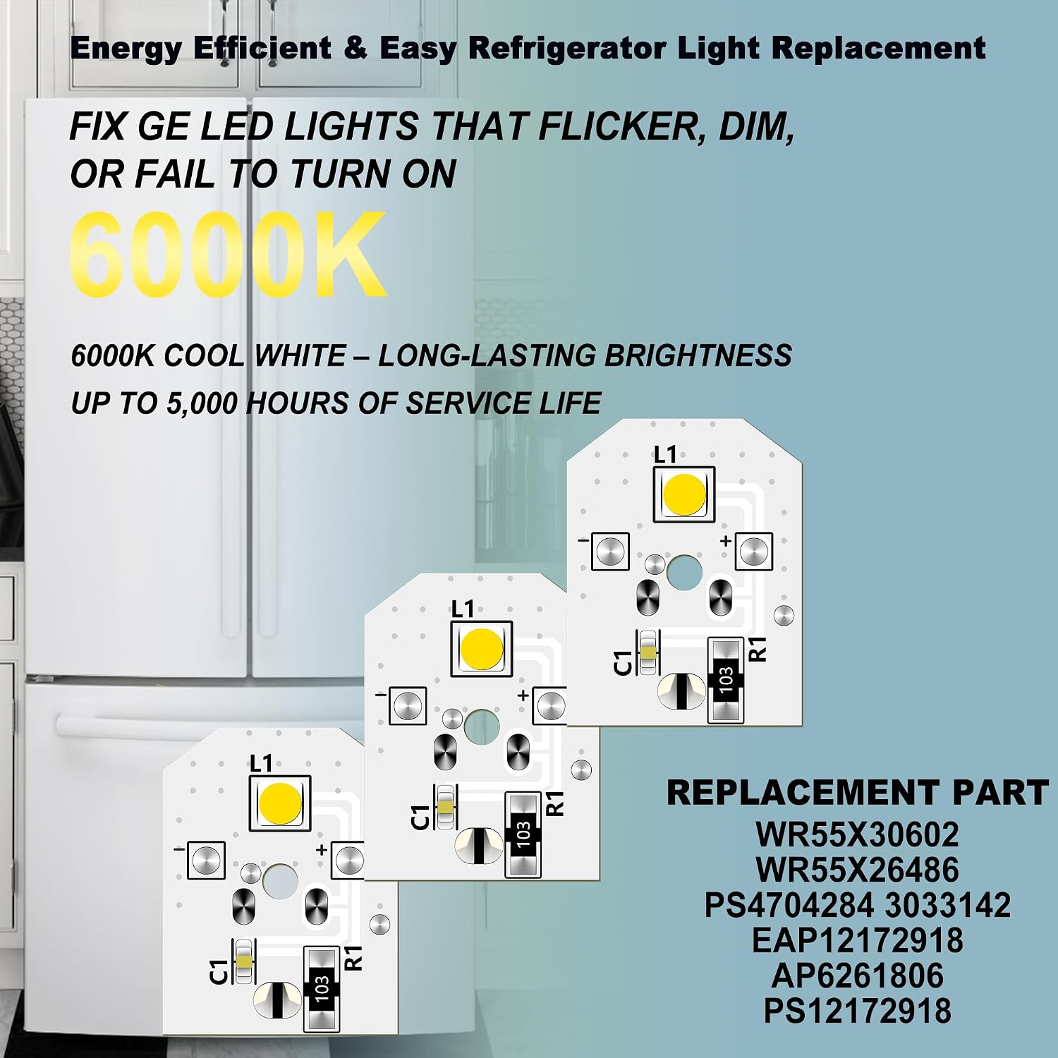 WR55X11132 LED Refrigerator Light Replacement 6PCS – Compatible with GE WR55X25754 WR55X30602 WR55X26486 PS4704284 EAP12172918 – Waterproof, No Plastic Cover, Upgraded Design