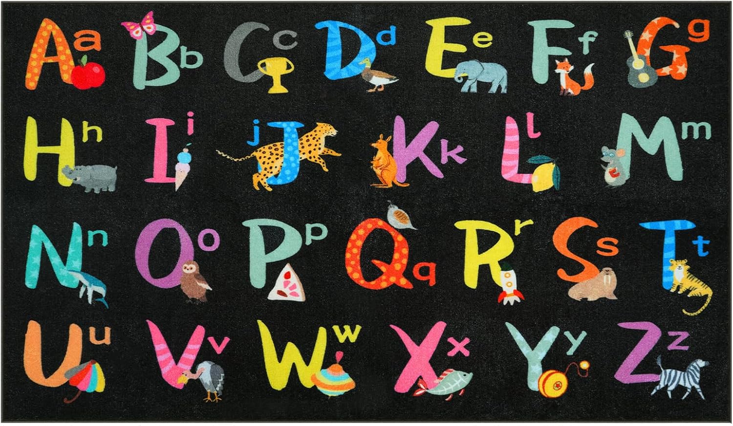 LIVEBOX 6x9 Black ABC Kids Classroom Rug, Washable Alphabet Rug for Classroom Elementary School Learning, Colorful Educational Preschool Kids Carpet, Playmat Rugs Non-Slip Playroom Mat for Daycare