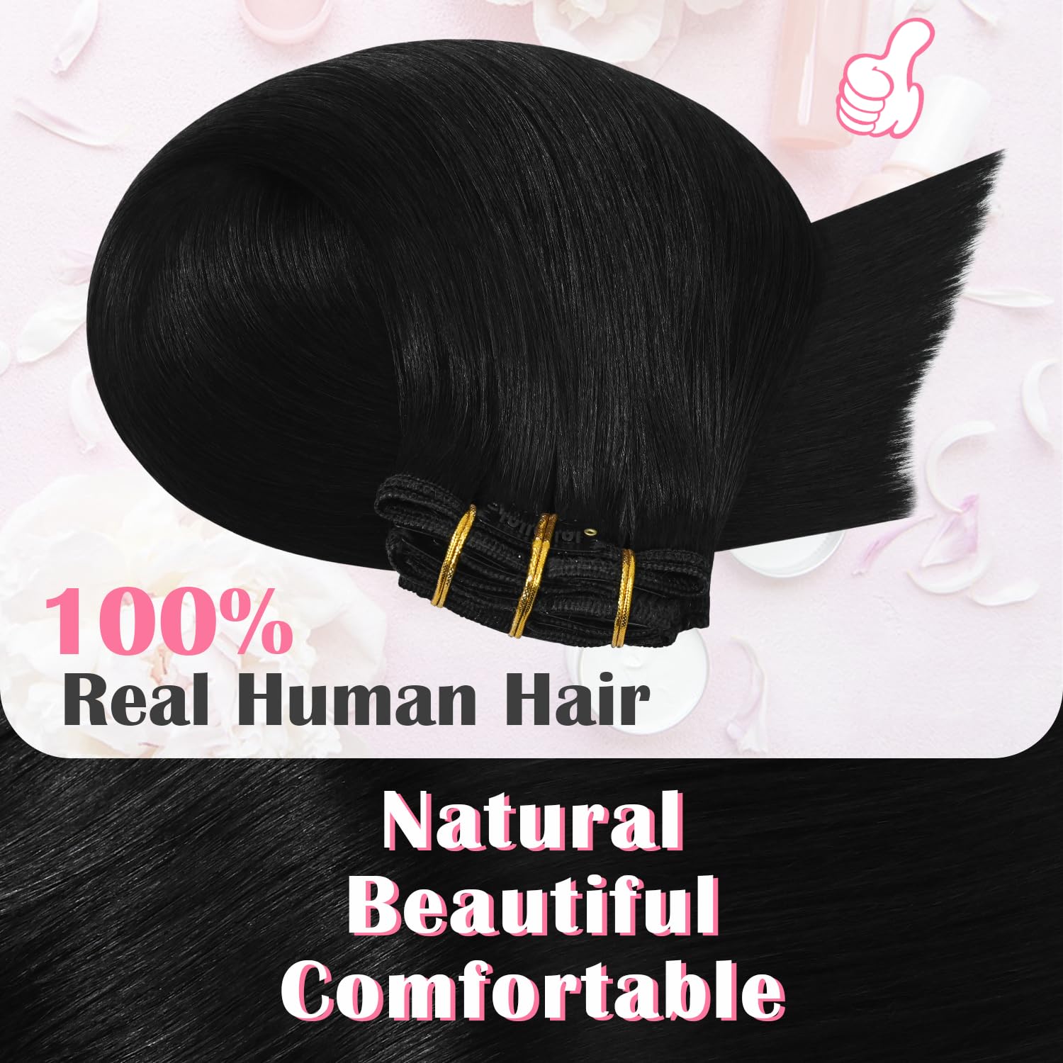 Aison Natural Black Real Hair Extensions Clip in Human Hair 75G 100% Remy Human Hair Clip in Extensions Soft Silky Straight 7pcs 16clips Hair Extensions 18 Inch