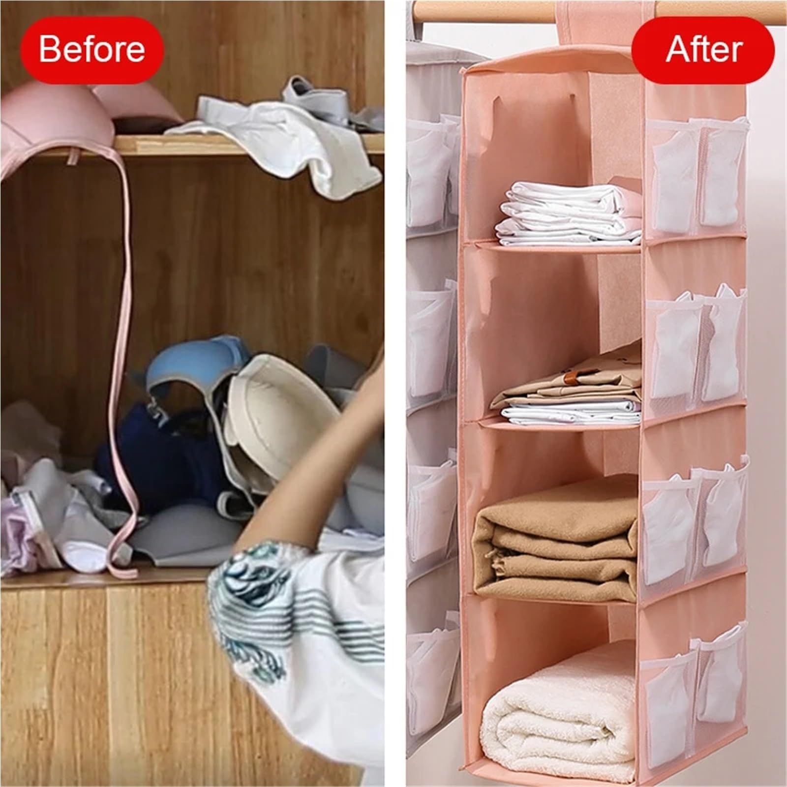 Hängeregal 1psc Non-Woven Washable Wardrobe Multi-Layer Folding Hanging Bag for Bra, Socks Storage Organizer, Clothes Organizer Für Schlafzimmer(Gray 4-Layer)
