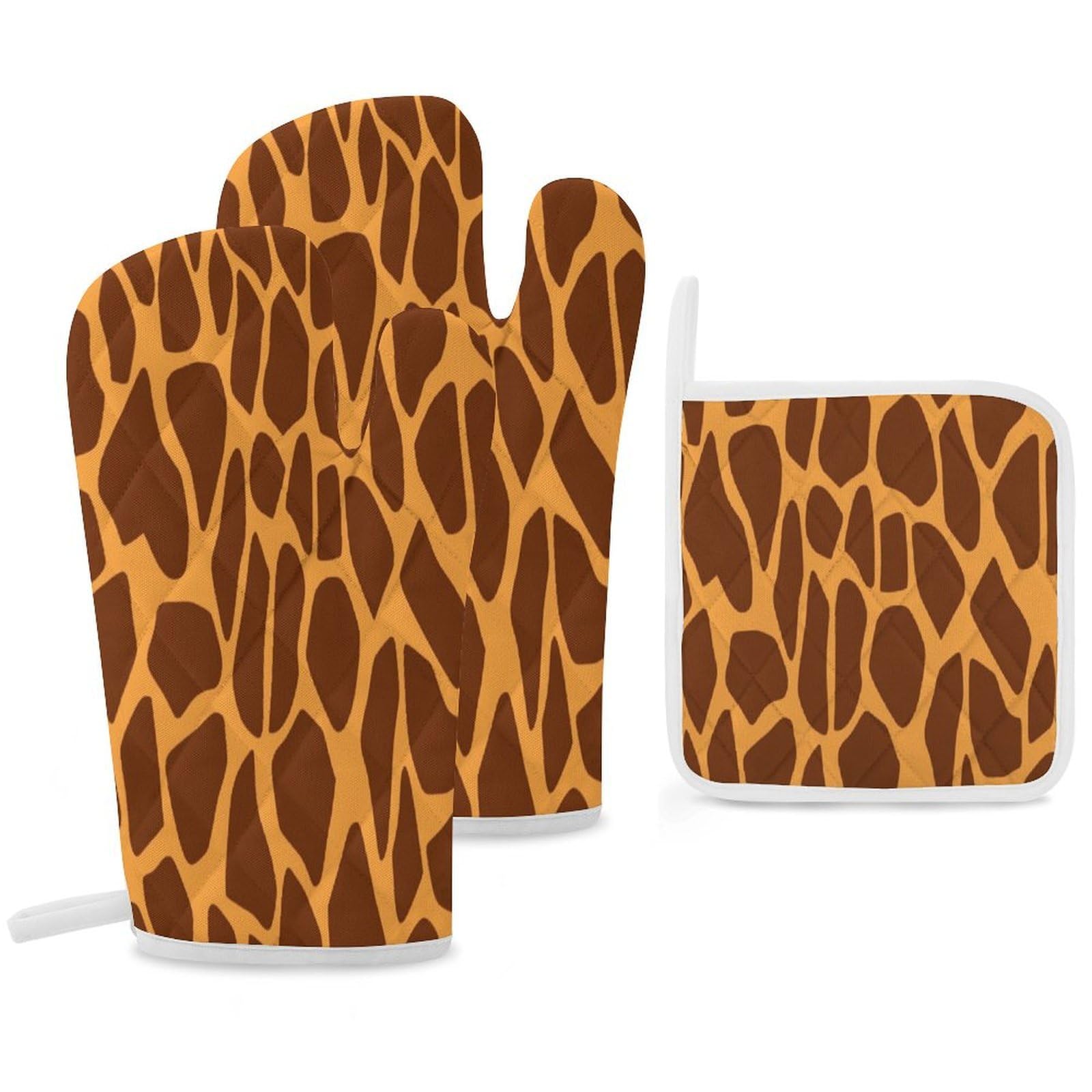 Fekiloot Style Giraffe Print Oven Mitts Funny Heat Resistant,Oven Glove With Hanging Loop,Resistant Hot Pads For Kitchen Baking Grilling Cooking