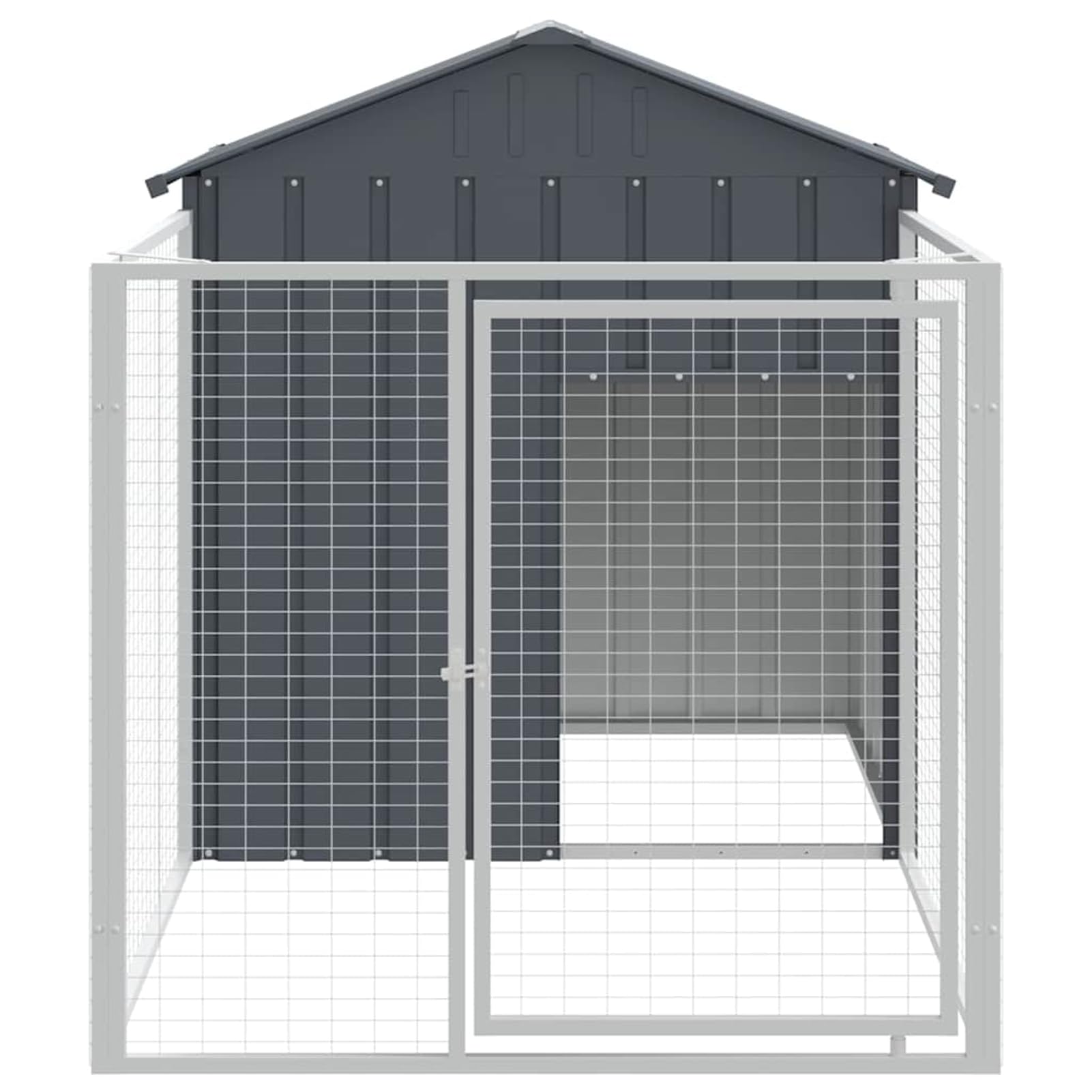 Gecheer Casetta,Cuccia,Gabbia,per Cani,da Esterno,in Acciaio Zincato,Antracite,con Recinti,117x201x123 cm,Casetta per Cani da Esterno,Cucce per Cani da Esterno