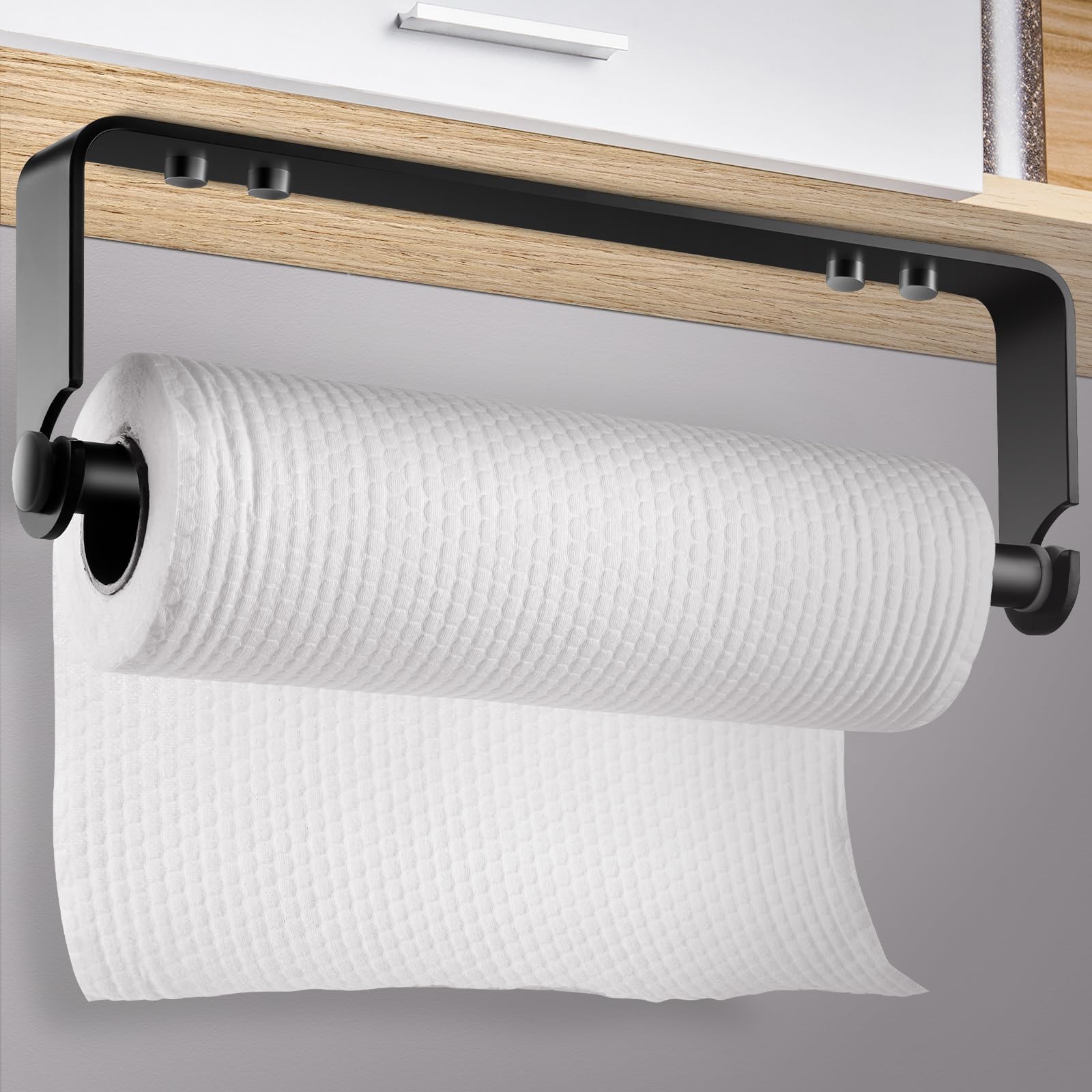 Under Cabinet Paper Towel Holder - Wall Mount Self-Adhesive Or Screw Mount, Black Aluminum
