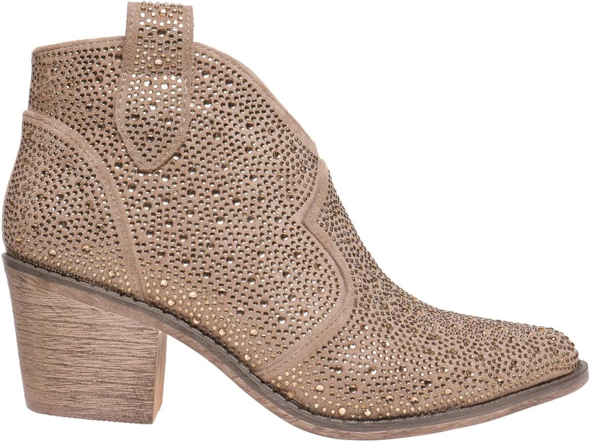 Pierre Dumas Women's Wilder-9 Rhinestone Chunky Heel Ankle Bootie