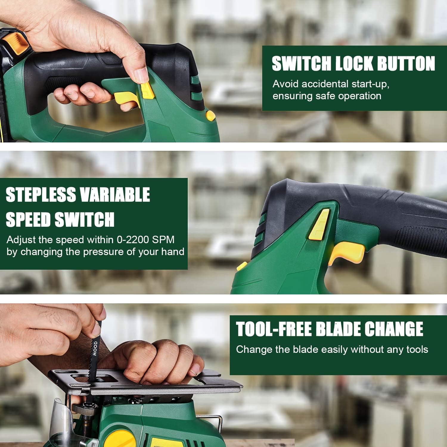 Blасk Frіdау - 80% оƒƒ TECCPO Cordless Jigsaw, 20V MAX 2.0Ah Jig Saw with Battery and Charger, 0-2,200SPM Adjustable Speed, -45deg~ 45deg Bevel Cutting, 1H Fast Charger, 6Pcs Blades for Wood,Metal and Plastic Cuts - MTW500B