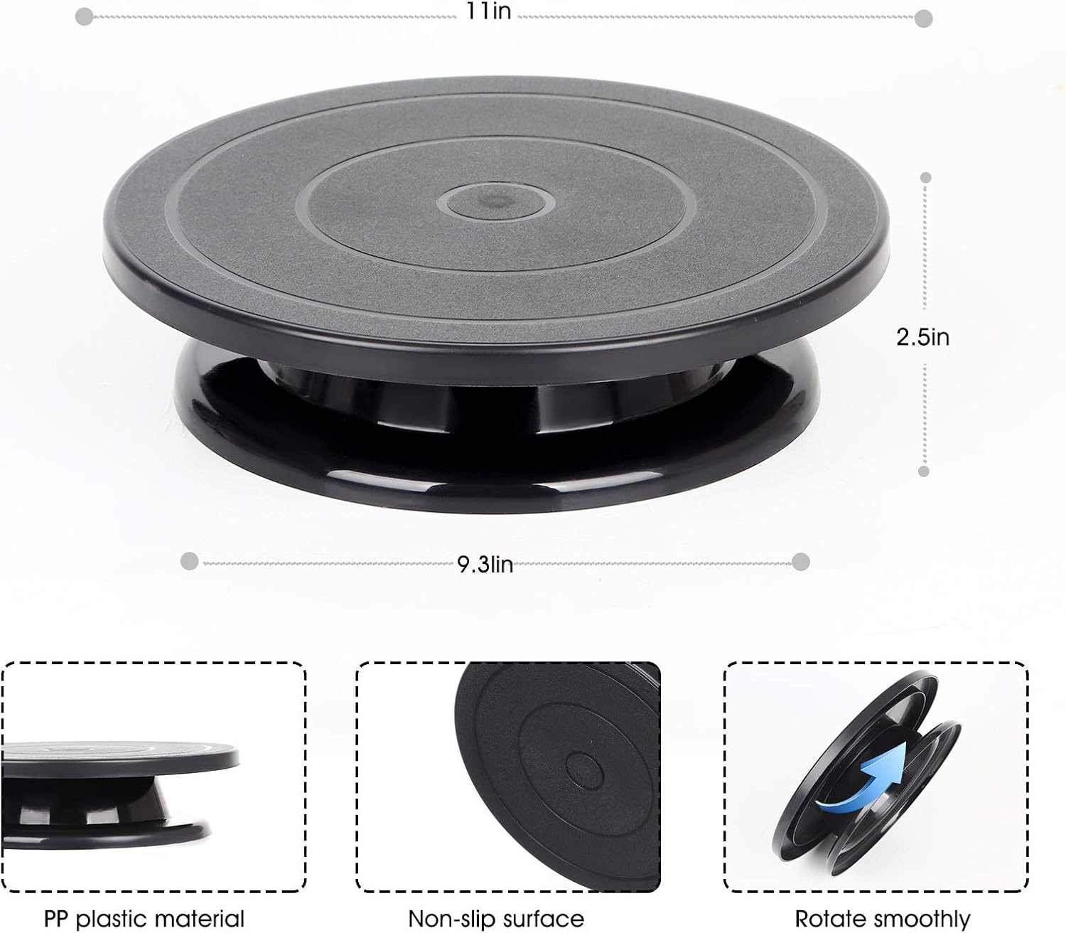 Kootek 11 Inch Rotate Turntable Sculpting Wheel Revolving Cake Turntable Black Painting Turn Table Lightweight Stand for Paint Spraying Spinner, Cake Decorating, Displaying Item