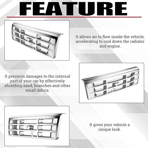 Miniatura 4 de HECASA Parrilla delantera compatible con Ford Bronco F-150 F-250 HD F-350 1992-1997 Reemplazo de rejilla de parachoques para FO1200173 F4TZ8200A