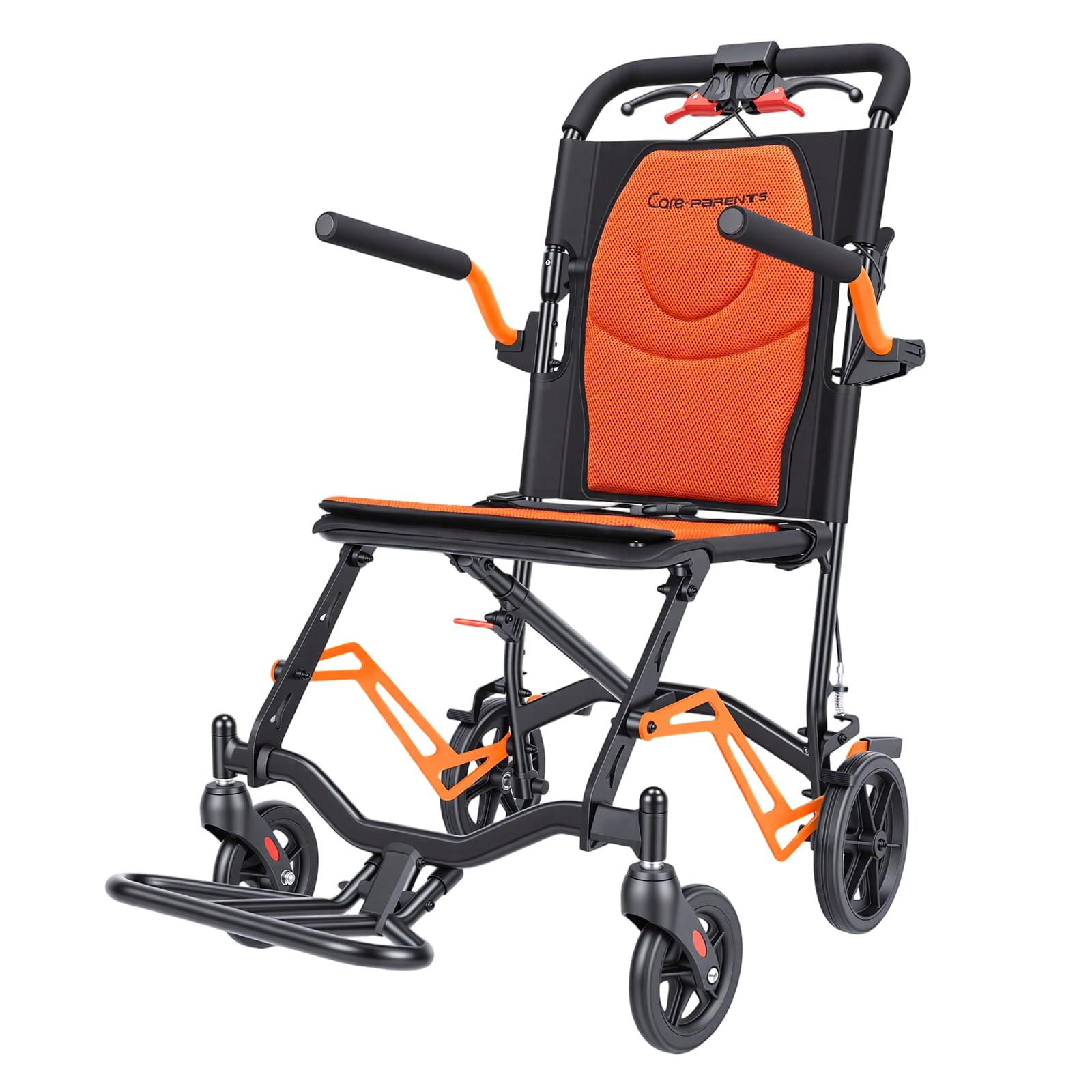 Care-Parents 自走用（介助用）車椅子 オレンジ×ブラック Amazon | Care-Parents 簡易車椅子 介助式 折りたたみ 軽量 コンパクト