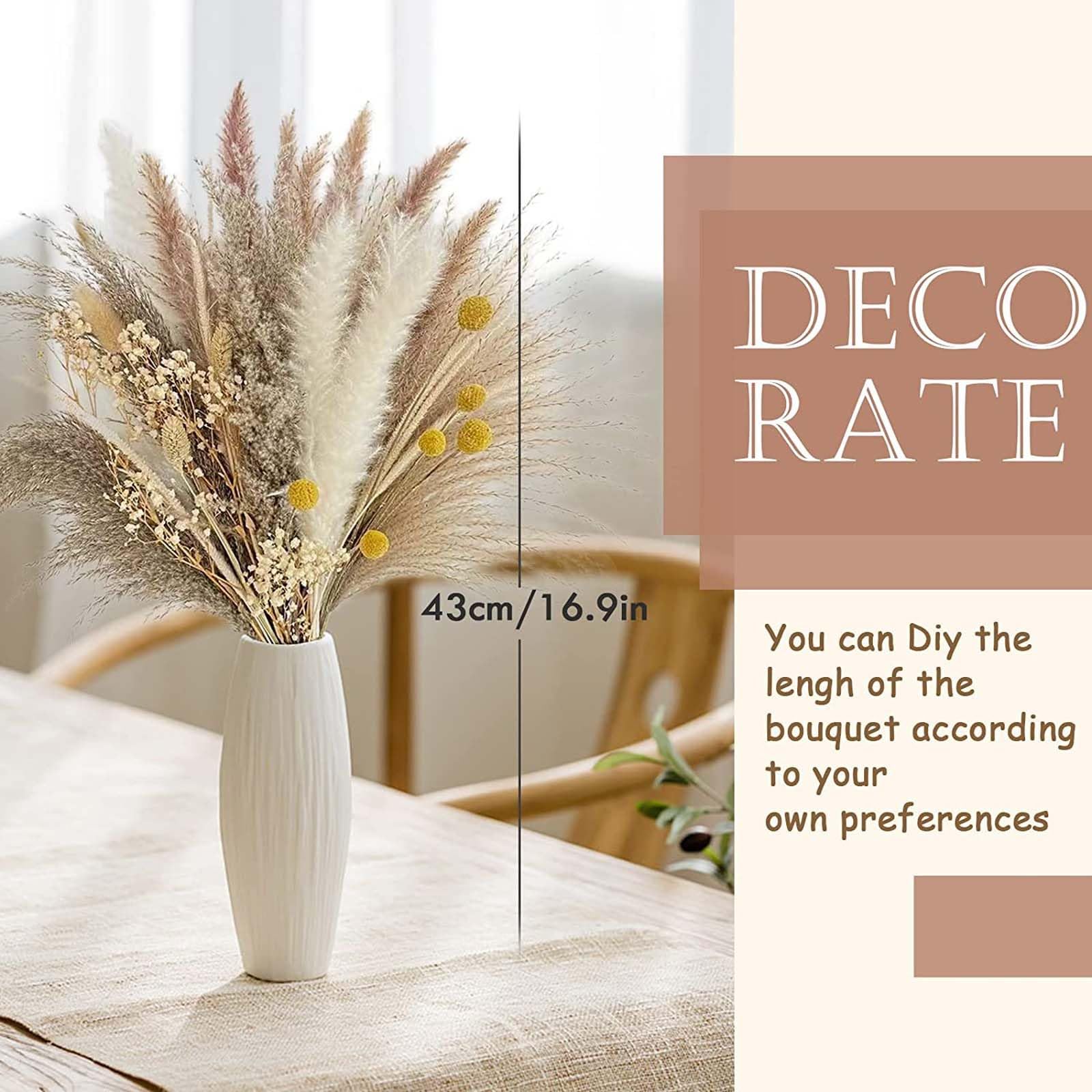 Decorazione Pampasgras - 73 Pezzi Fiori Secchi DIY, Fiori Secchi Naturali - Decorazione da Tavola Boho con Erba di Pampa Secca, Gipsofila - Ideale per Decorazione da Tavola, Vasi e Davanzali
