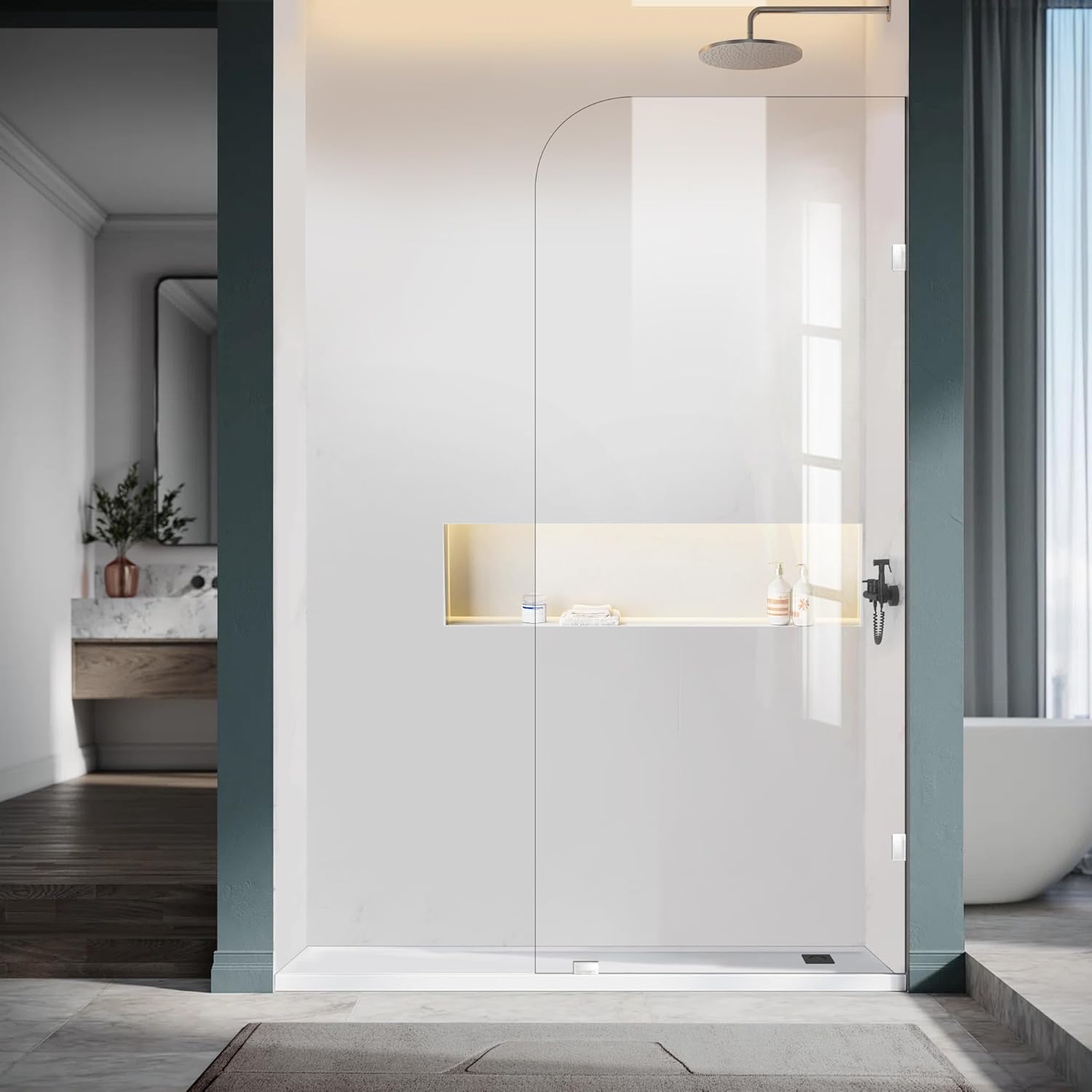 30" W ×78" H Shower Glass Panel, Frameless Fixed Glass Shower Panel with Clamps, 3/8"(10mm) Thick Clear Tempered Glass Shower Door, Bathroom Shower Screen in Polished Chrome Finish