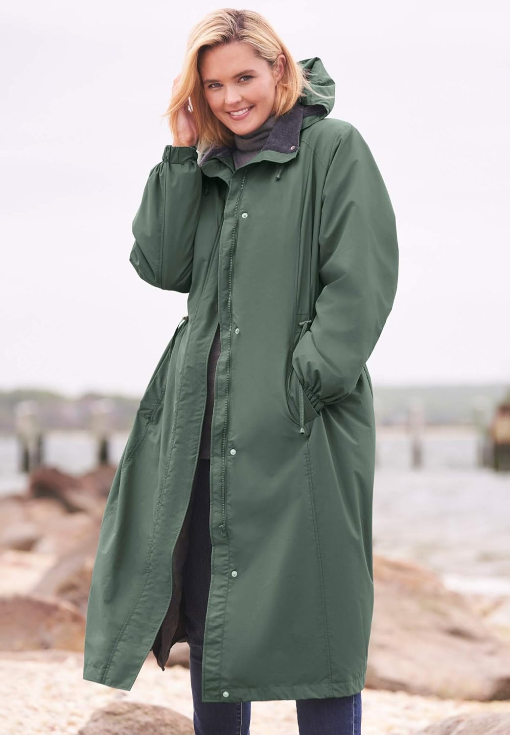 Woman Within Plus Size Long Hooded Taslon Jacket - Image 3