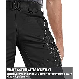 Zoofly Cargo Pants for Men Ripstop Water Proof Mens Work Pants Elastic Waist Combat Tactical Pants with Pockets Black 36W*32L