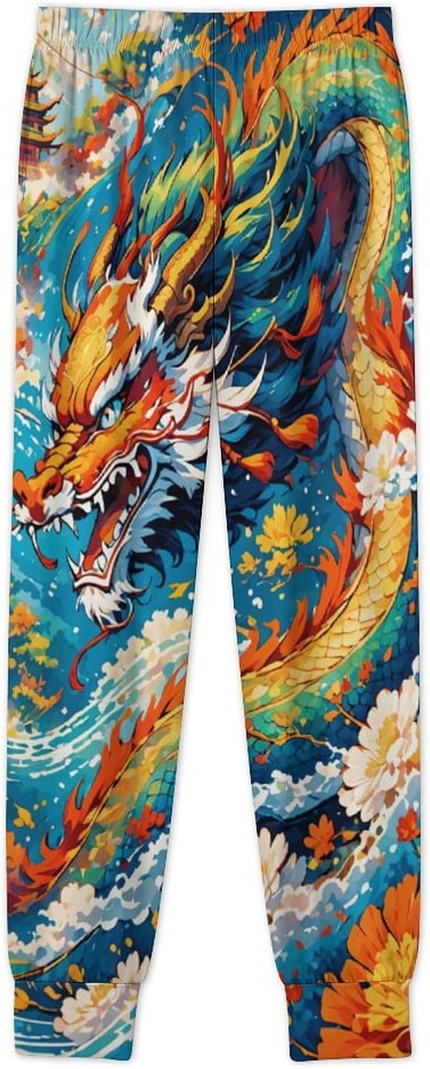 Sweatpants for Men Athletic Long Pants Dragons Sweat Pants with Pockets