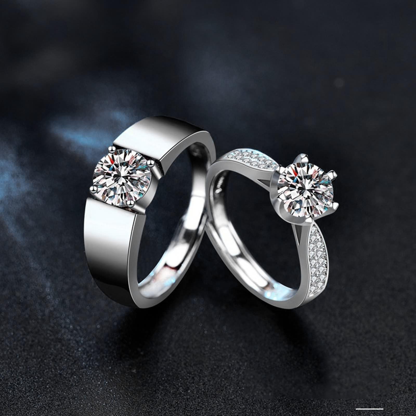 Anelli di Matrimonio Coppia, Anello con Incisione Personalizzata Regolabili Argento 925 Anello a Fascia Semplice con Moissanite