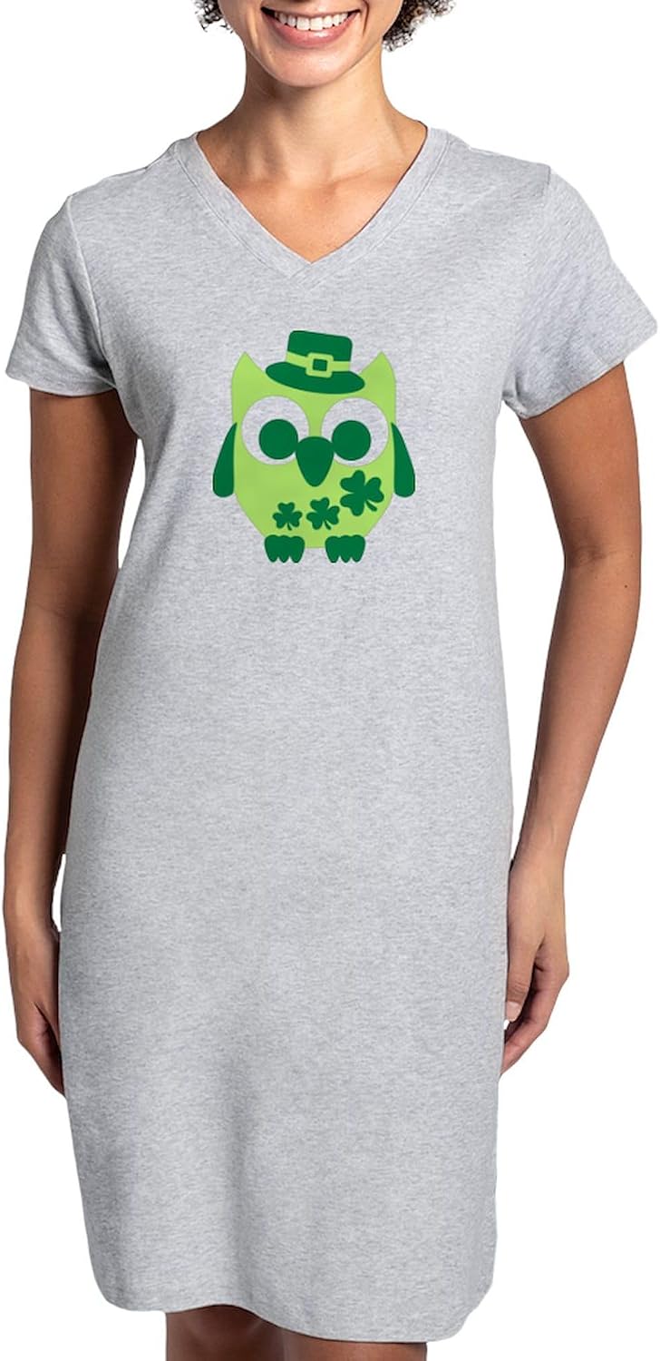 CafePress Irish Shamrock Owl Women's Nightshirt, Soft Long Pajama Shirt, Cotton PJs/Pyjamas