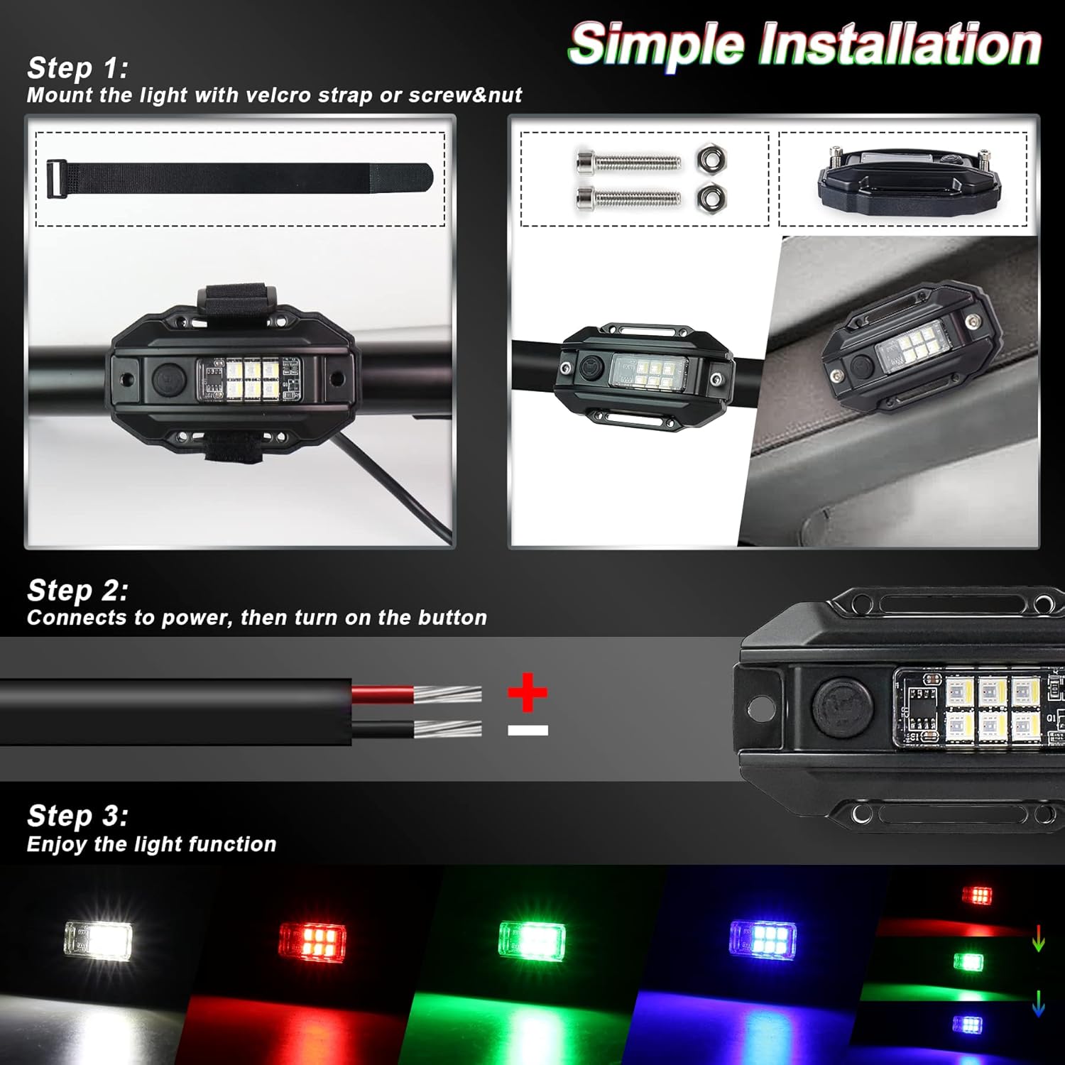 Buy RGB White UTV Dome Light, POVTOR Universal Switch RGB Strobe Roll