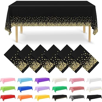 NACHLYNN Pack of 6 Disposable Tablecloth 137 x 274 cm Gold and Black Rectangular Table Cover Waterproof Garden Tablecloth for Festivals Party Weddings Bridal Showers Birthday Decorations