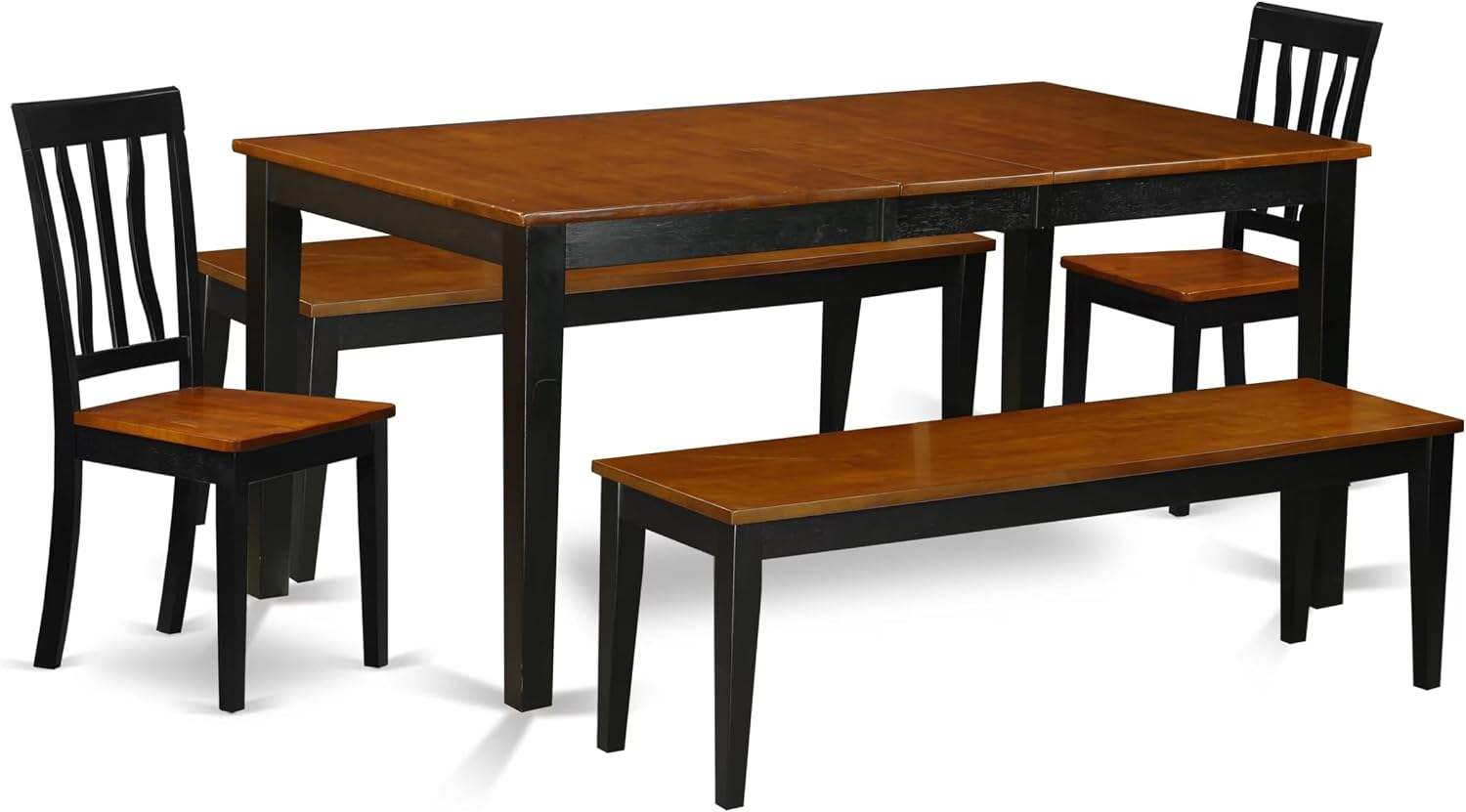 East West Furniture NIAN5N-BCH-W 5 Piece Dinette Set for 4 Includes a Rectangle Dining Room Table with Butterfly Leaf and 2 Dining Chairs with 2 Benches, 36x66 Inch, Black & Cherry