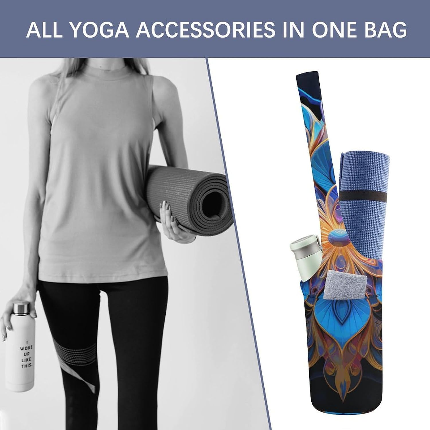 Yoga Mat Carrying Bag,Rectangle Mandala Printed Women's Yoga Bag with Multi-Functional Storage Pockets,Large Yoga Mat Bag Fits Most Size Yoga Mats