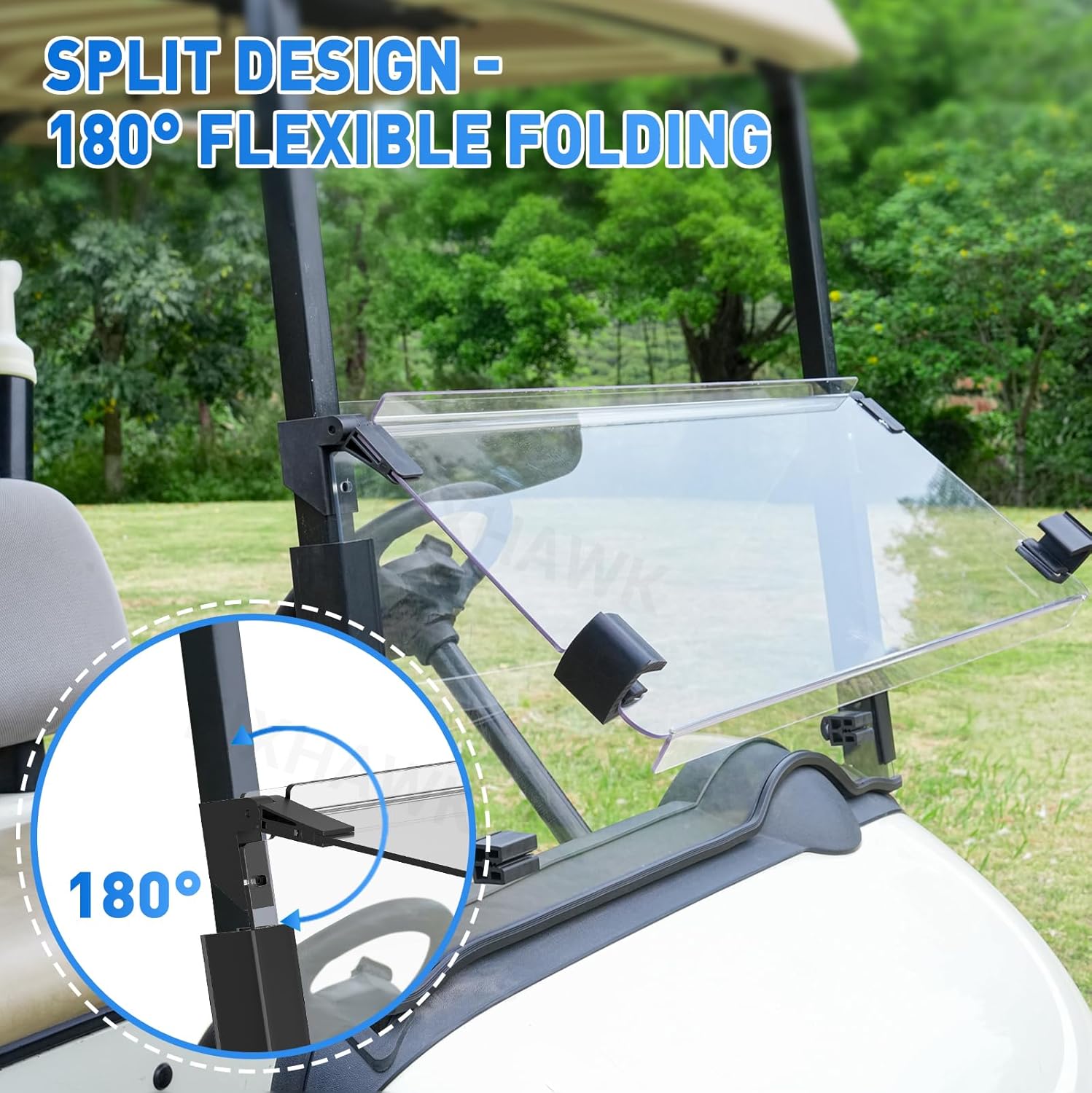 EZGO RXV Windshield, Golf Cart Foldable Windshield Fit for EZGO RXV 2008-UP Gas & Electric Golf Cart, PC UV Resistant Foldable EZGO Windshield （Tinted/Clear）