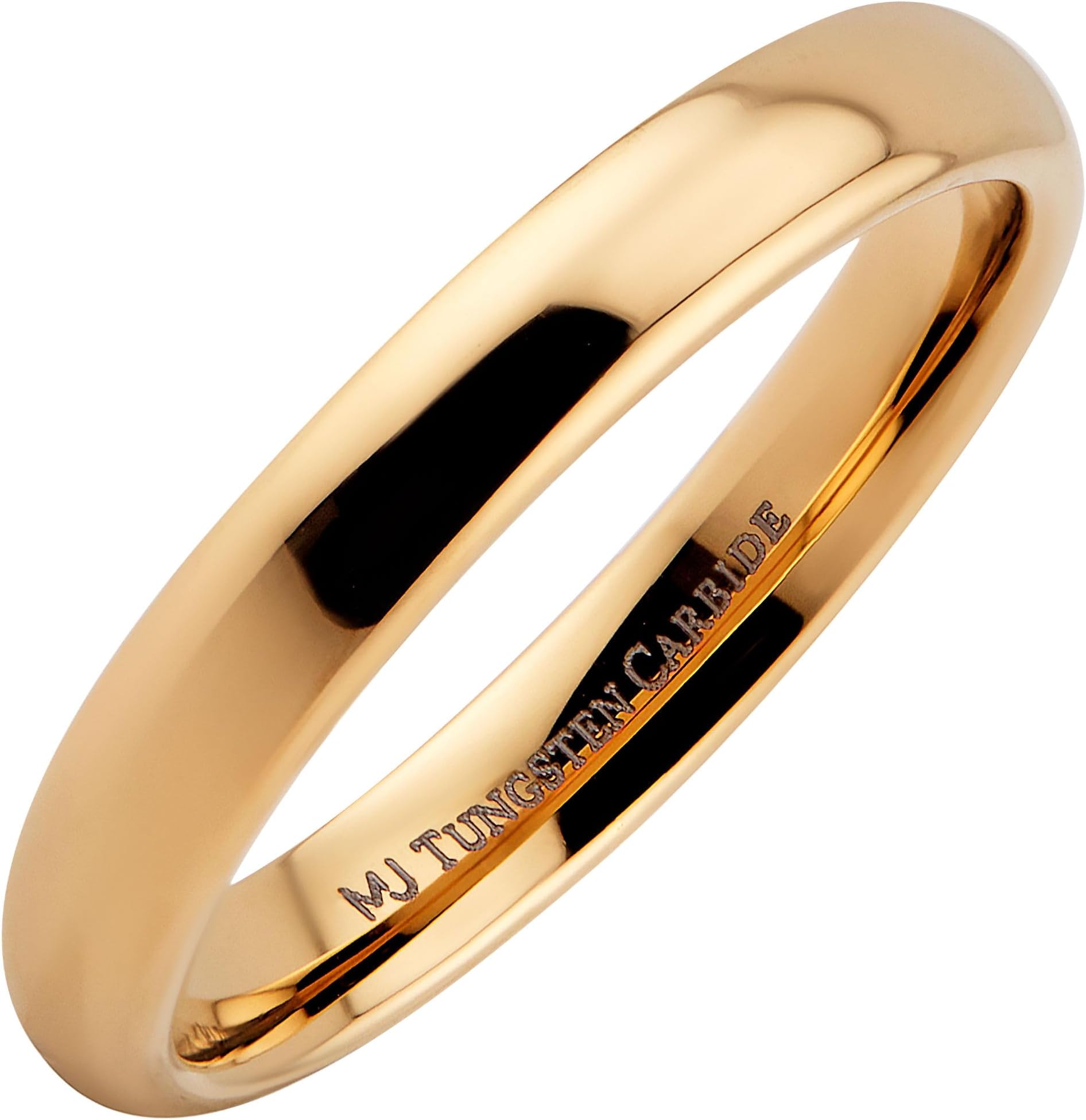 MJ Metals JewelryGold Plated Tungsten Carbide Wedding Band Classic Half Dome. 2mm-10mm Widths Available. Some Rings Feature a Single Cubic Zirconia.