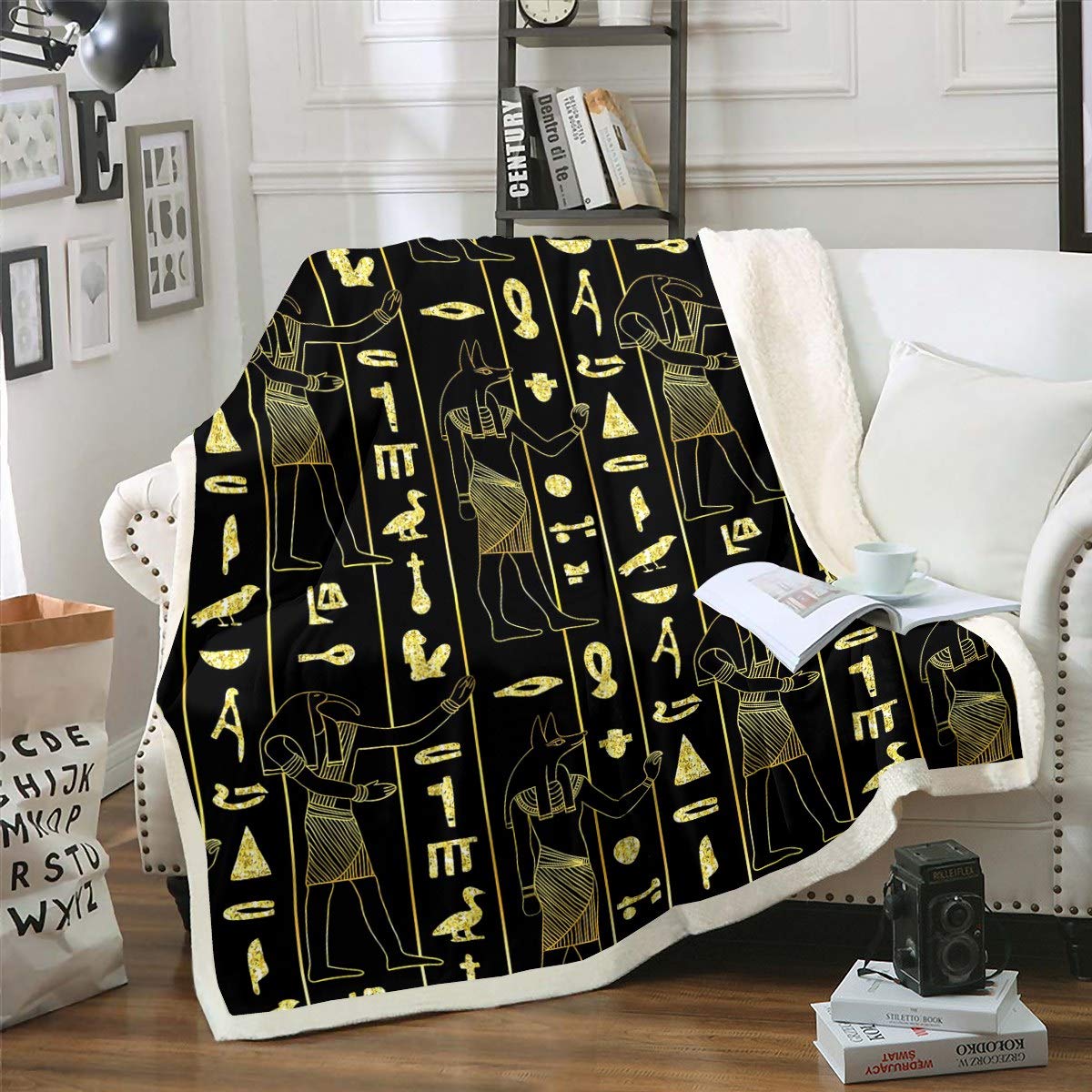 Loussiesd Boys Multicolored 16017 Egypt Plush Blanket Ancient Egyptian Script Sherpa Blanket For Kids Teens Pharaoh Pyramid Fleece Throw Blanket Tribal Culture Fuzzy Blanket For Sofa Bed Couch Single 50"X60"