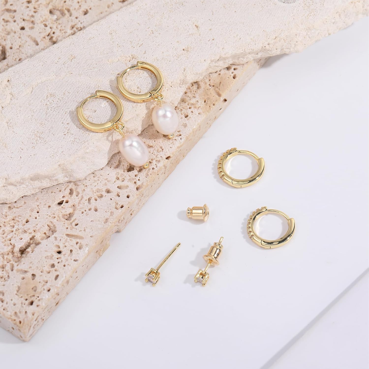 Gold Pearl Hoop Earrings for Women | 18K Gold Huggie Dangle Earrings | Lightweight Small Hoop Earrings - Image 6