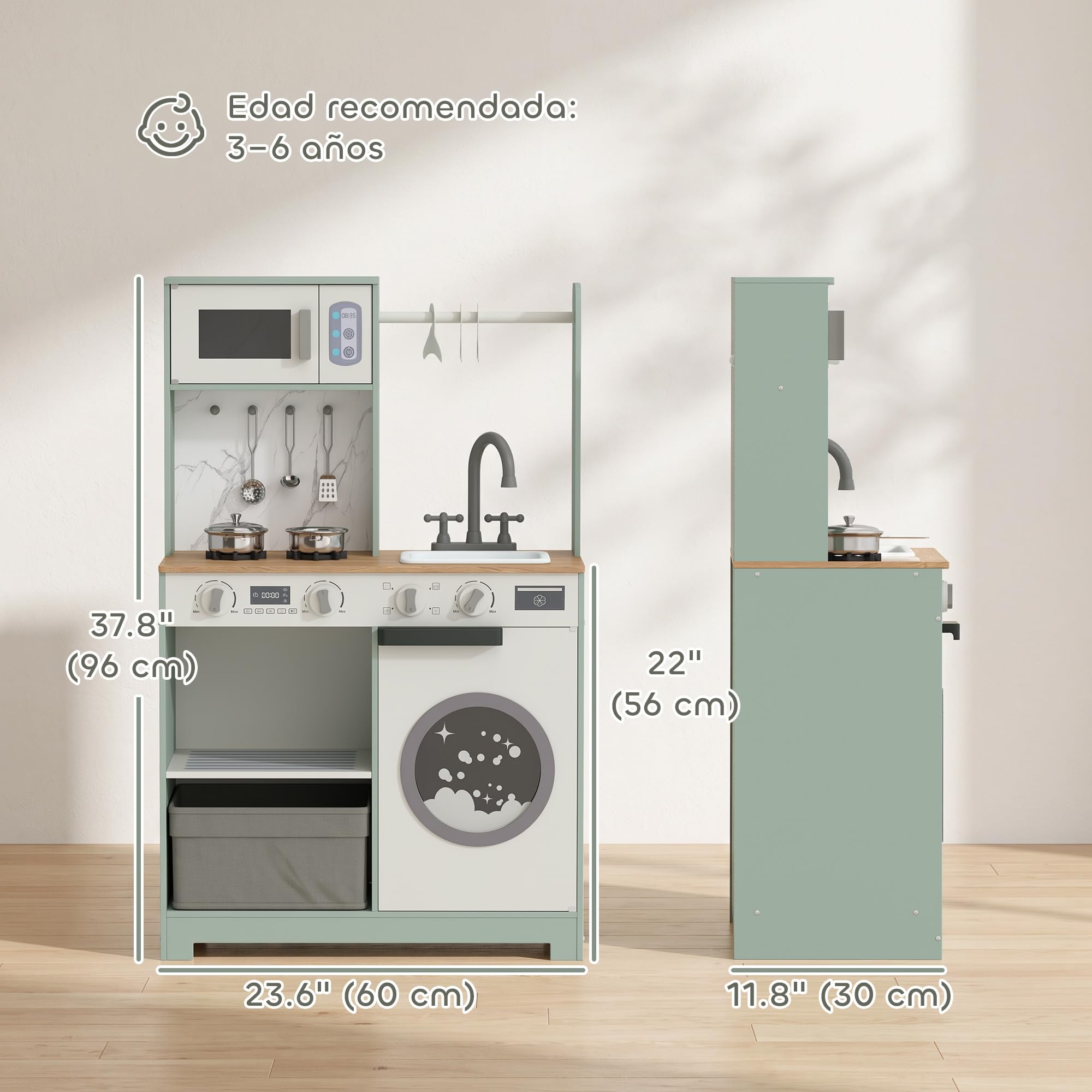 AIYAPLAY Cocina de Juguete de Madera Cocinita Infantil 3-6 Años Verde